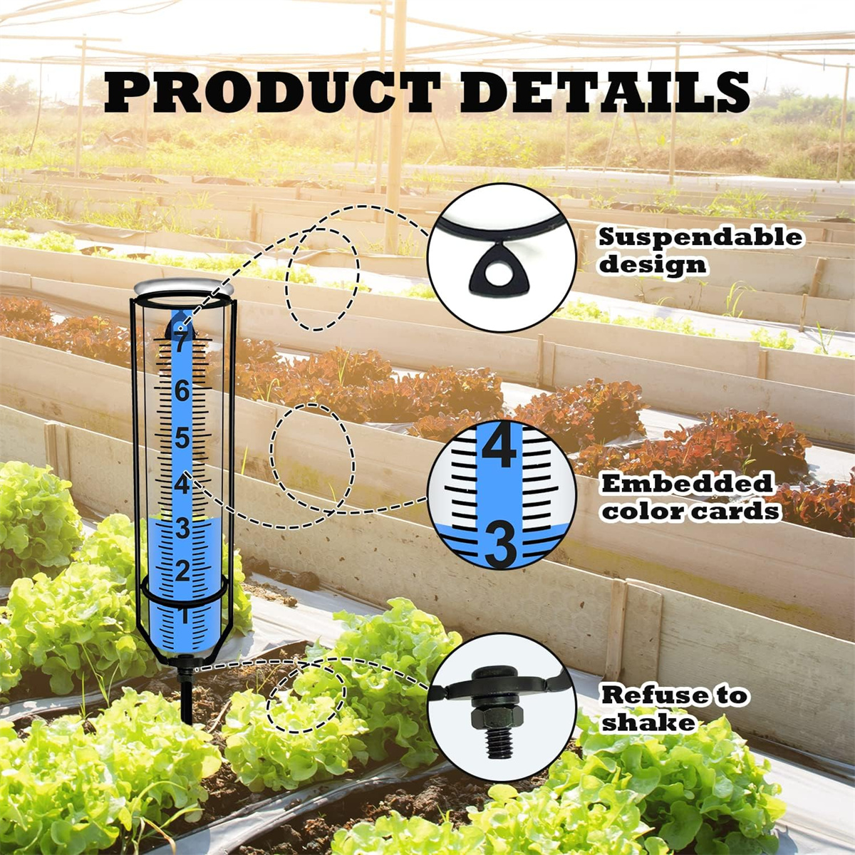 Freeze-Proof Outdoor Rain Gauge Adjustable Height Sturdy Stake Large Clear Numbers Easy Read with Blue Strip Technology Rust-Resistant Metal Stake Ideal for Gardens Lawns Patios - Accurate Weather Monitoring Tool