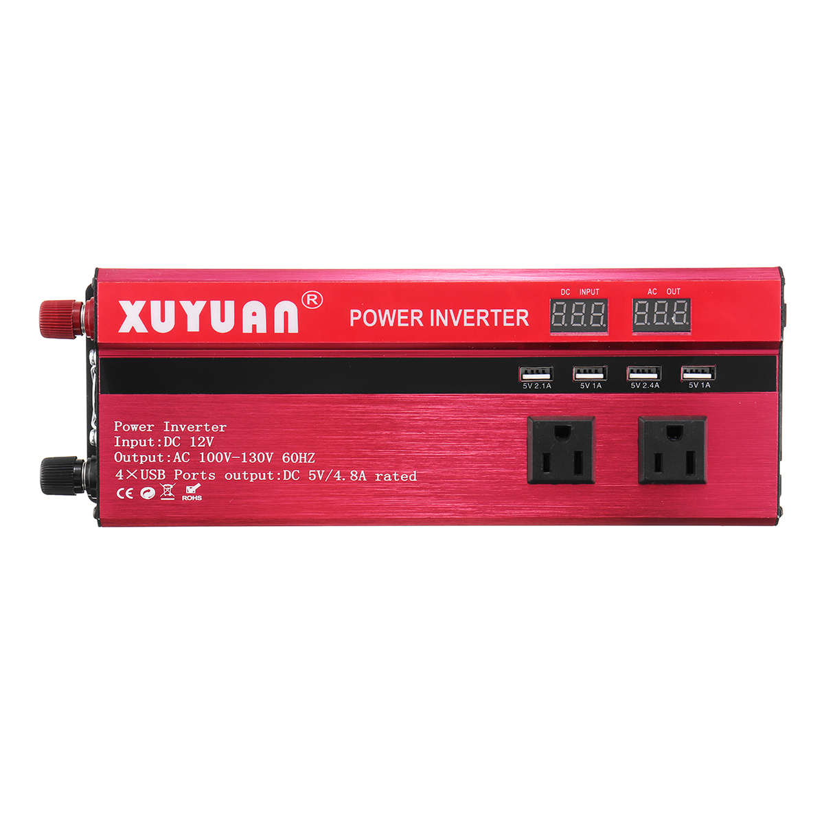 Xuyuan Dual Voltage Inverter with LED Display Dual Sockets Power Inverter 12V/24V to 220V with Modified Sine Wave