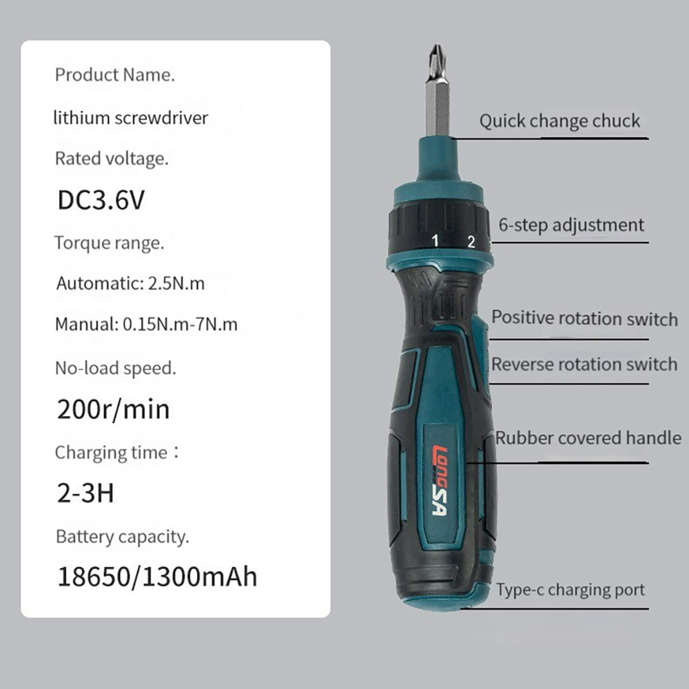 11PCS 200r/min Household Ratchet Screwdriver Cordless Electric Screwdriver 3.6V 1300mAh Li-ion Battery Rechargeable Manual Mini Drill