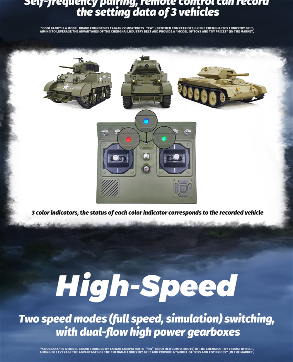 Coolbank M8 G2079 1/16 2.4G RC Tank Simulated Sound Light Smoke Two Speed Vehicle Models RTR