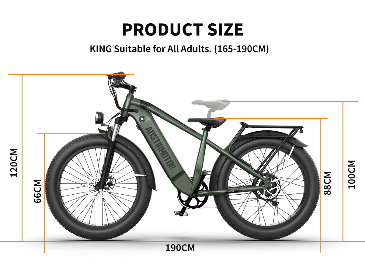 [US Direct] AOSTIRMOTOR KING 1000W 52V 15Ah 26 Inch Electric Bicycle 30-45KM Max Mileage 140KG Max Load Oil Brakes Electric Bike