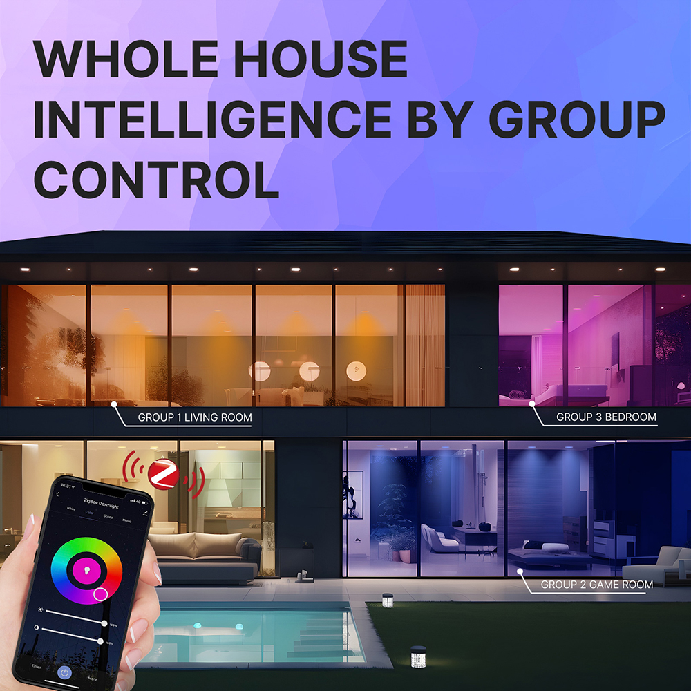 MoesHouse Smart Home Led6w Downlight Rgb Warm And Cold Light App Timing Remote Control Thin Spotlight Works with Zigbees Tuya