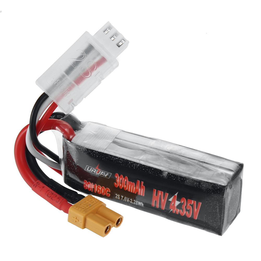 URUAV Power 7.6V 300mAh 80C/160C 2S HV 4.35V LiPo Battery XT30 Plug for RC Drone