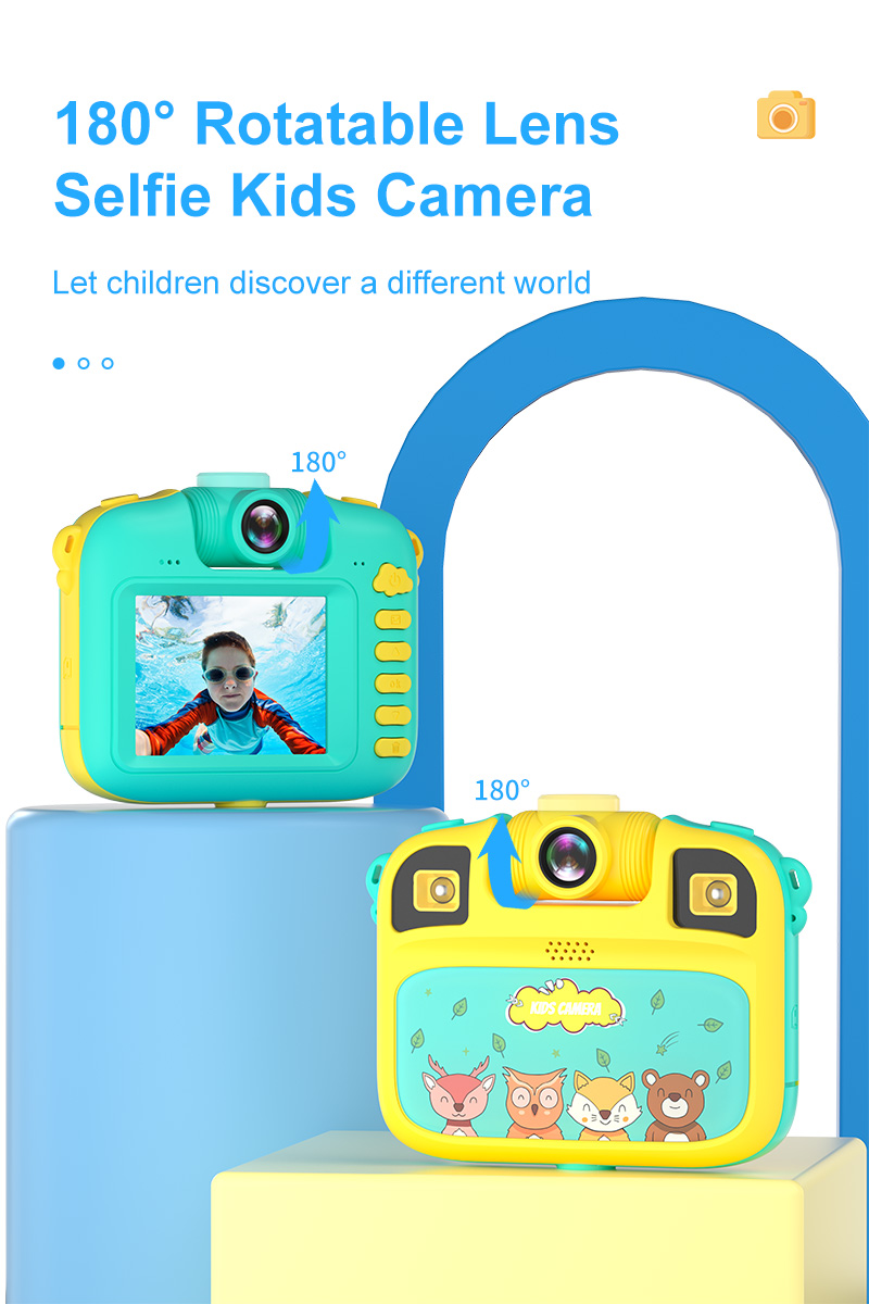 12MP Children's Sports Camera with 2.4inch HD Screen 180° Rotary Lens Harmless Silicone Protective Case 1000mAh Rechargeable Long-standby Loop Recording Cameras