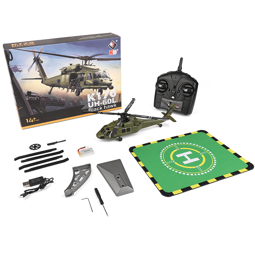 Pre-Order Xk K170 UH-60L 2.4G 4CH 6-Axis Gyro Brushless Motor Military Green RC Helicopter RTF 