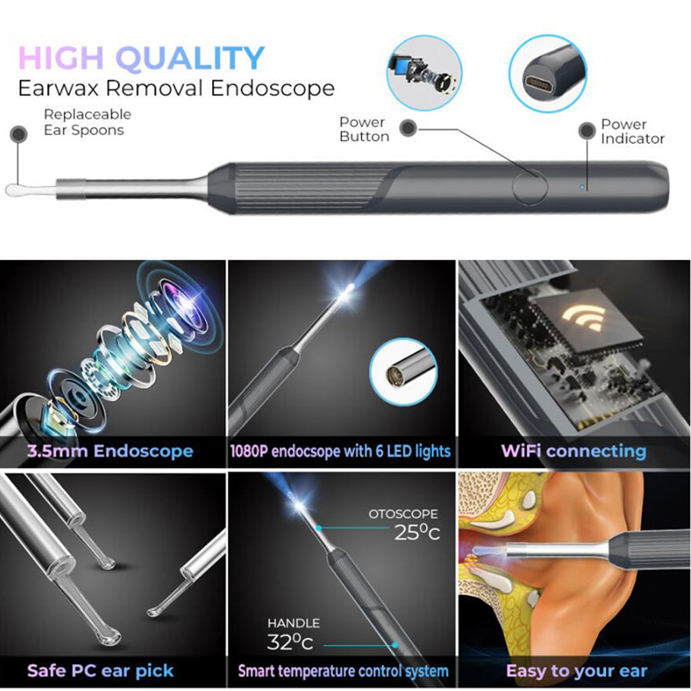 Wireless Smart Visual Ear Cleaner Otoscope NP20 Ear Wax Removal Tool with Camera Ear Endoscope 1080P Kit