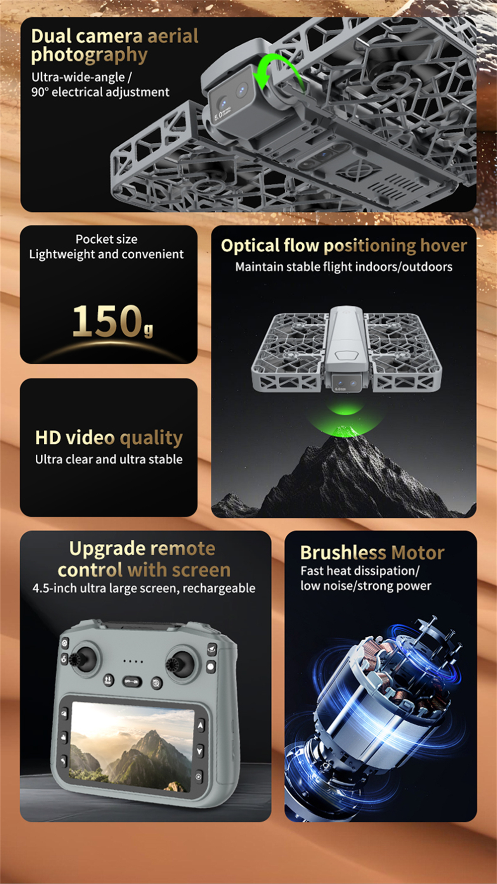 GGIRC S161 MAX 5G WiFi FPV with 5.9inch LCD Screen Controller 720P HD Dual Camera Servo Gimbal Optical Flow Positioning Grid Full Protection Brushless Pocket Foldable RC Drone Quadcopter RTF