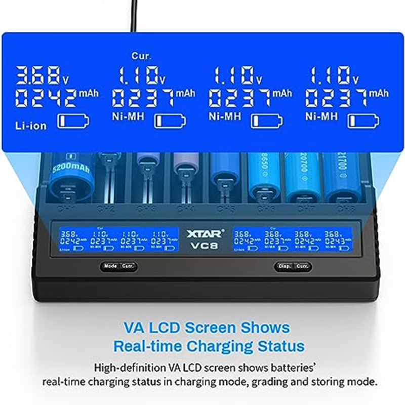 XTAR VC8 21700 18650 Intelligent Battery Charger Type-C Fast Charging Smart Charger LCD Display Li-ion IMR Ni-MH Ni-Cd AA AAA C 16340 26650 14500 18650 Flashlight Cells Charger