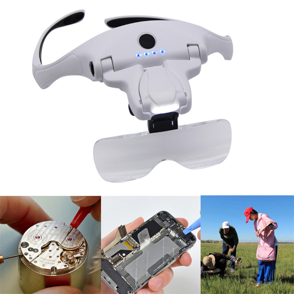 300mah Professional Magnifying Glasses with 5 Lens 1X-3.5X 4 LED Headband Magnifier Lamp USB Charging Jeweler Repair Loupe Craft