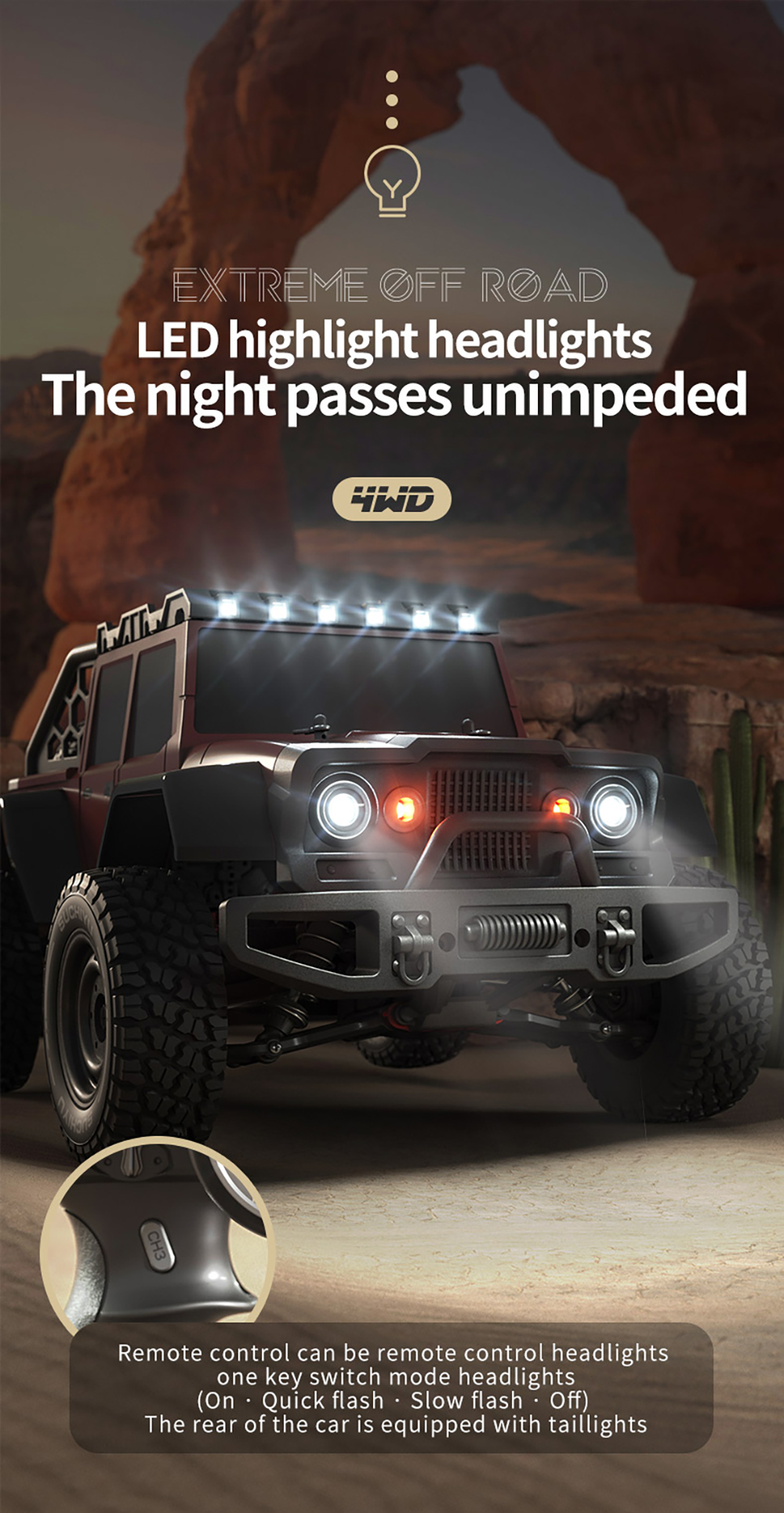 SCY 16104 1/16 2.4G 4WD RC Car Led Headlights High Speed Off Road Desert Truck Vehicle Models