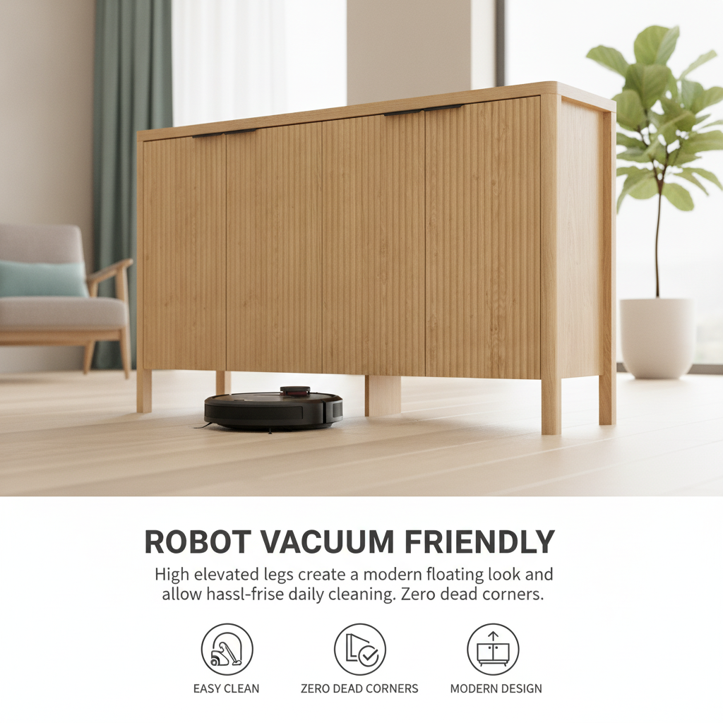 Moderne gefluteerde zijdebuffet met houten opbergruimte en verstelbare planken, zacht sluitend, eethoekbuffet, ant tipping, koffiebar, console voor woonkamer en hal, Hommpa