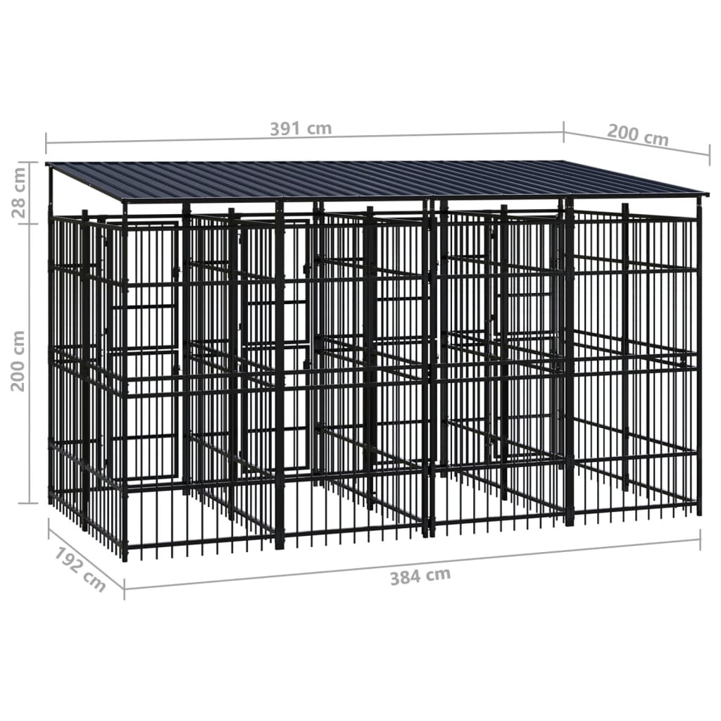 Outdoor Dog Kennel with Roof Steel 79.3 ft²