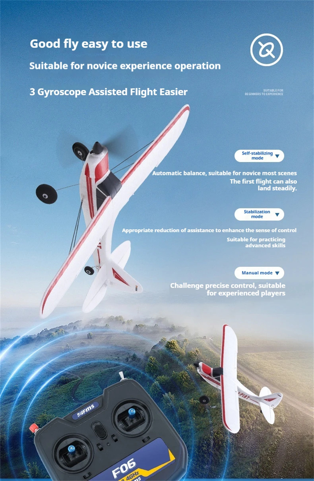 FMS PA-18 500mm Wingspan 2.4GHz 4CH Built-in Gyro EPP RC Airplane Fixed Wing RTF for Beginners