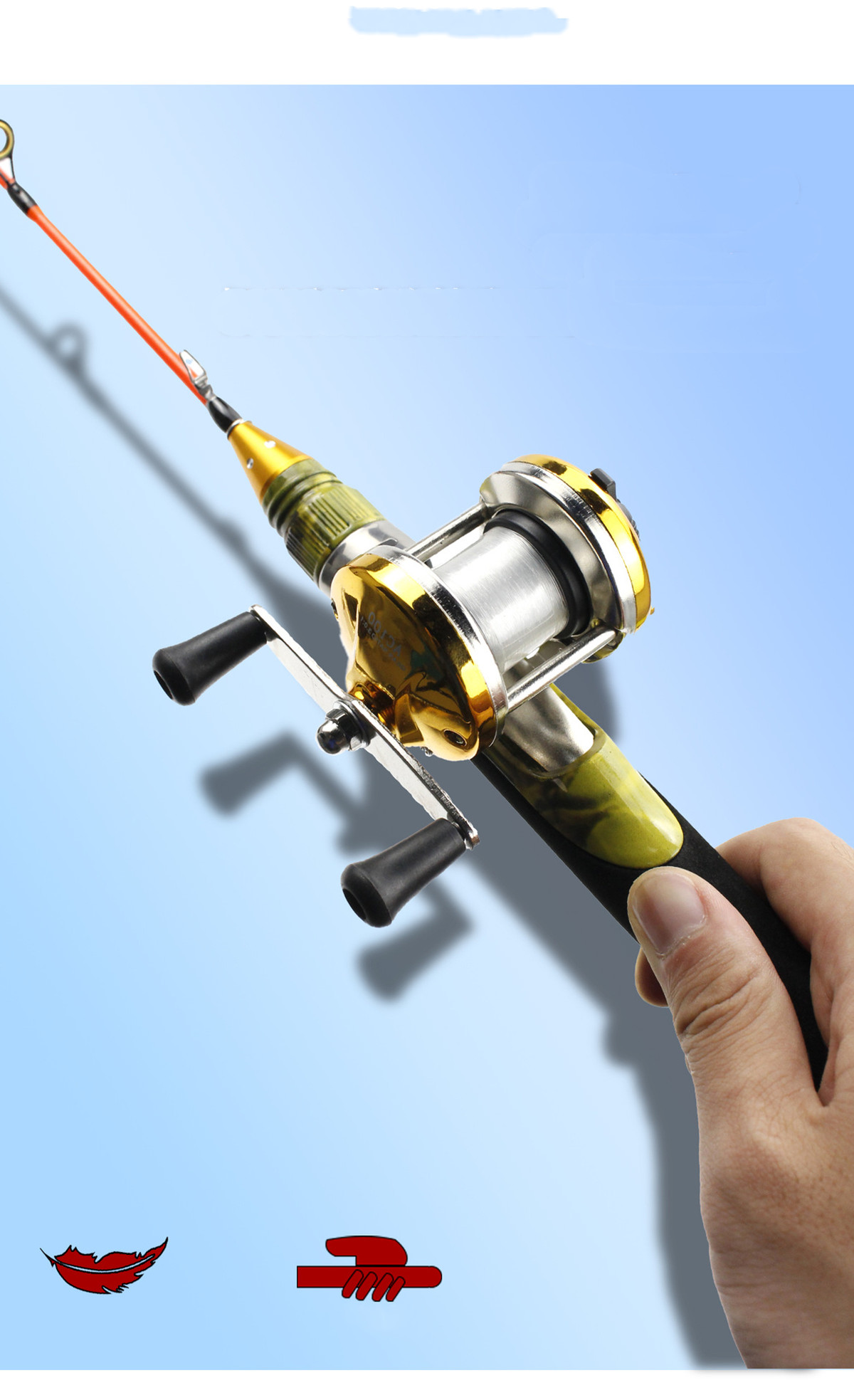 51.5CM Mini Camouflage Ice Fishing Rod Portable River Shrimp Carp Fishing Pole Winter Fishing Rod Tackle