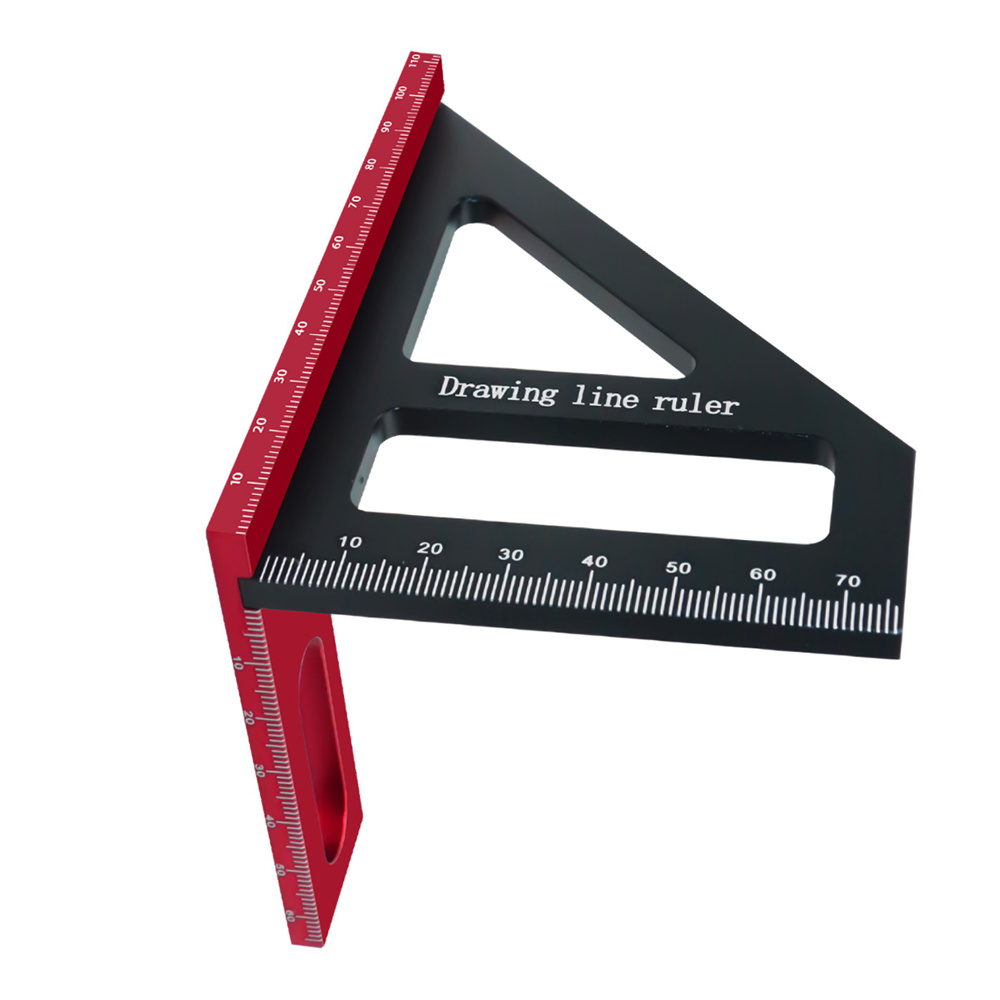 0-76mm High Precision Aluminum Alloy Woodworking Ruler Straight Angle Triangle Scribe Scale Durable Professional Tool in Black or Red
