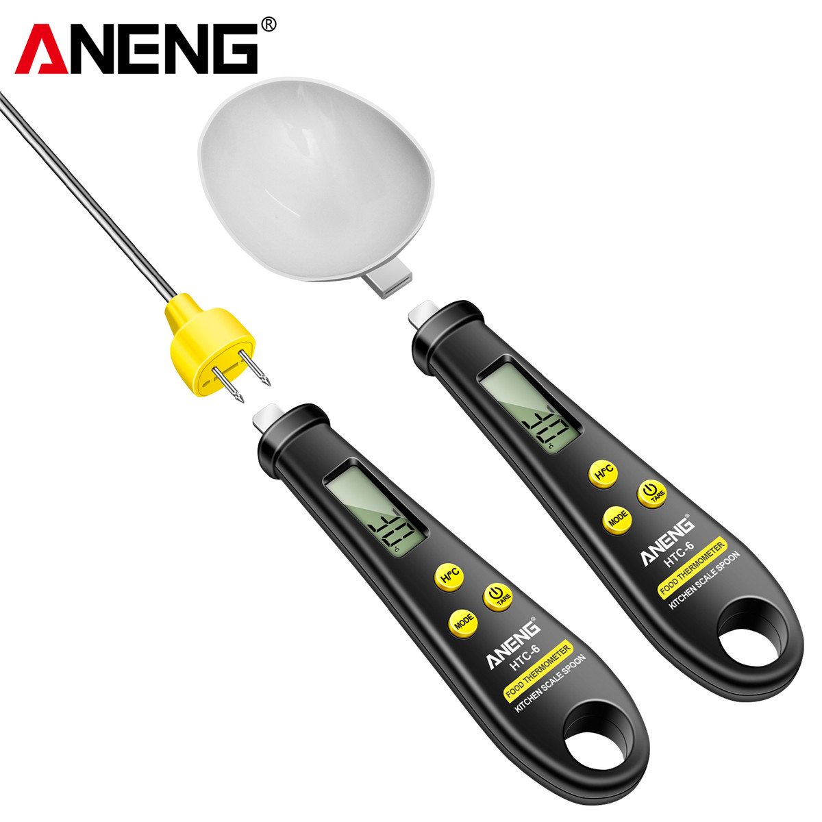 ANENG HTC-6 Multifunctional Kitchen Tool Electronic Weighing Spoon with Integrated Food Thermometer Precise Gram/Ounce/Pound Conversion Durable ABS and Stainless Steel