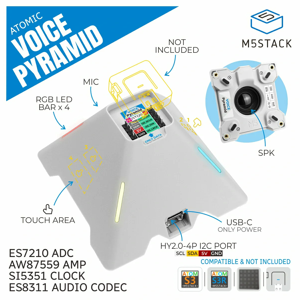M5Stack Voice Pyramid Smart Speaker Base without M5Atom