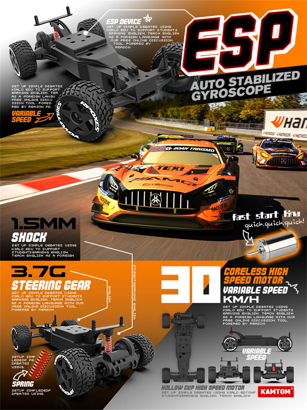 KAMTOM KM2401 RTR 1/24 2.4G 2WD Drift RC Car ESP Gyro Optional Camera Mini Race LED Light High Speed Racing On-Road Electric Remote Radio Control Vehicles Model RTR Child Toys Boys Kids Gifts