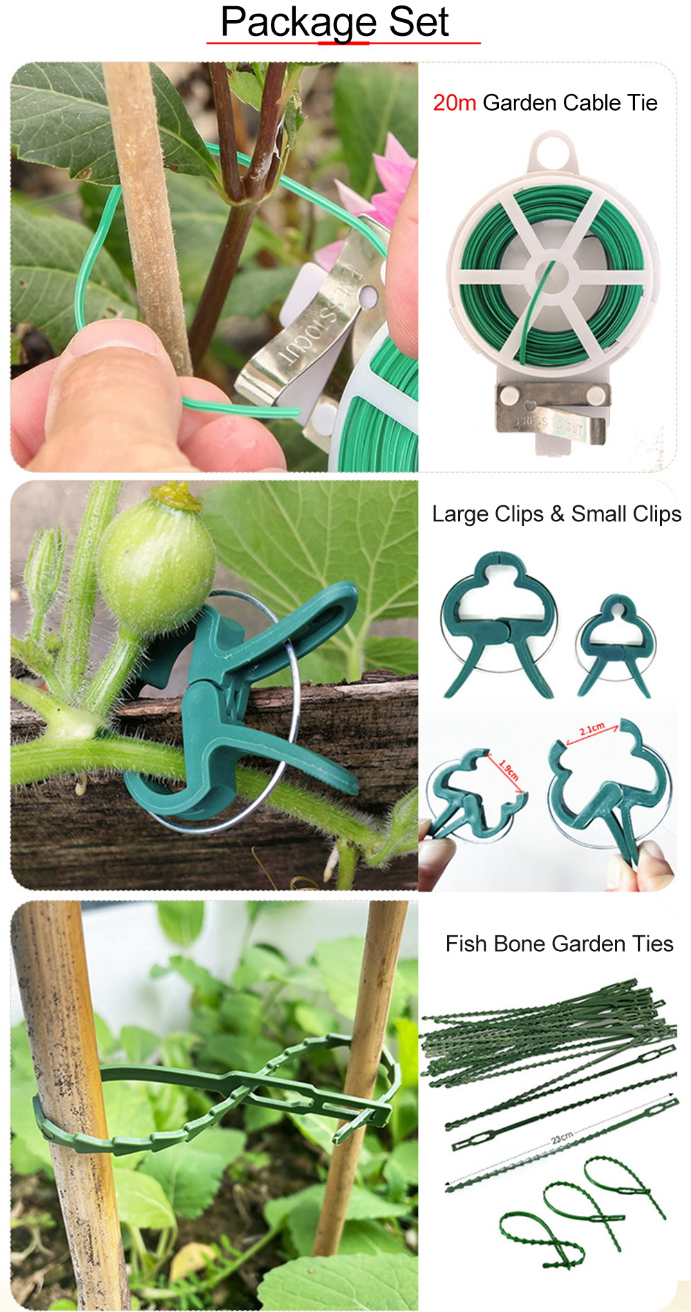 31PCS Plant Binding Horticultural Set Silk Binding Garden Clip Fish Bone Binding Reusable Nursery Support Tools