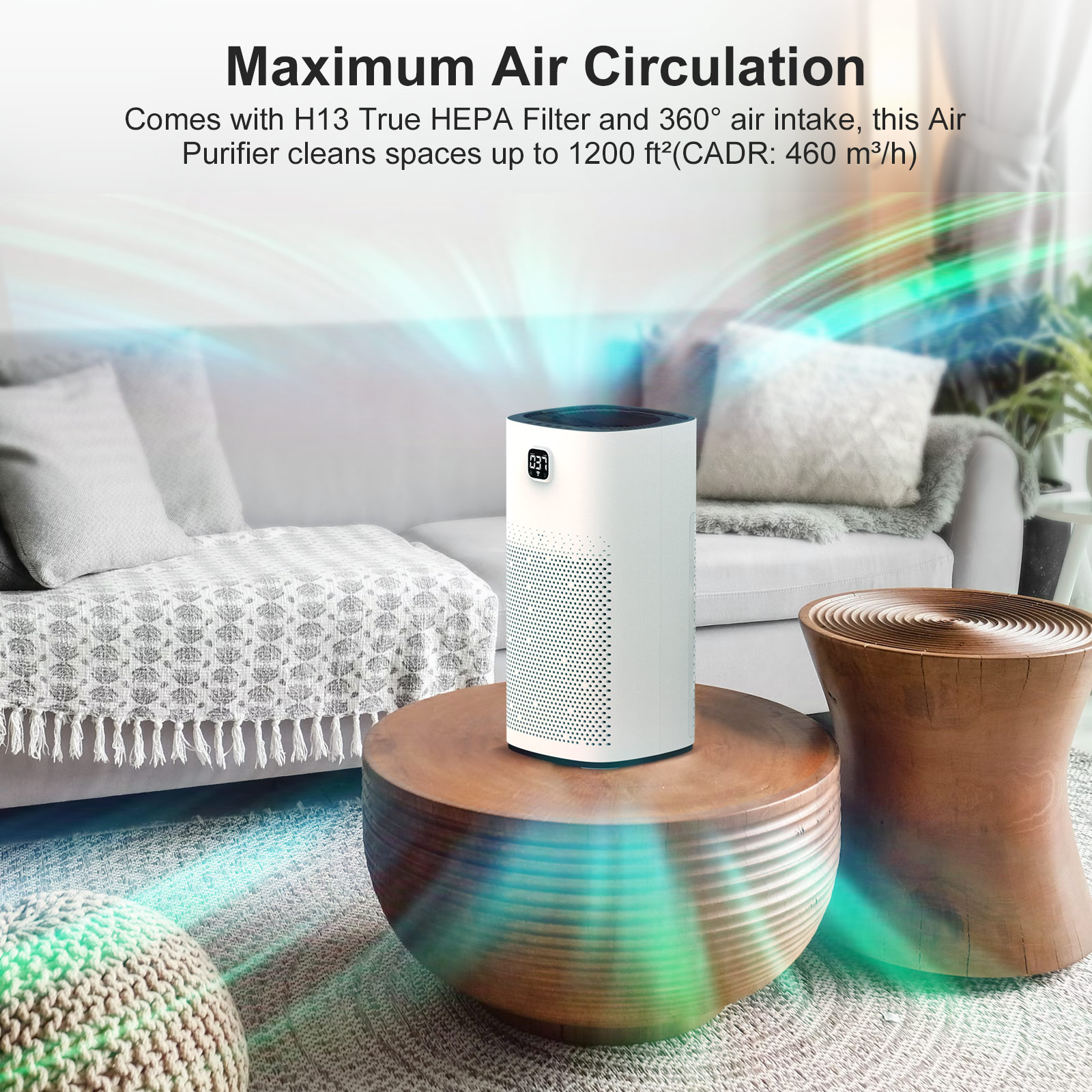BlitzHome HEPA Air Purifier BH-AP450 for Home WiFi Smart Air Cleaner CADR 460m3/h Remove Pet Odor Eliminators Smoke Dust PM2.5