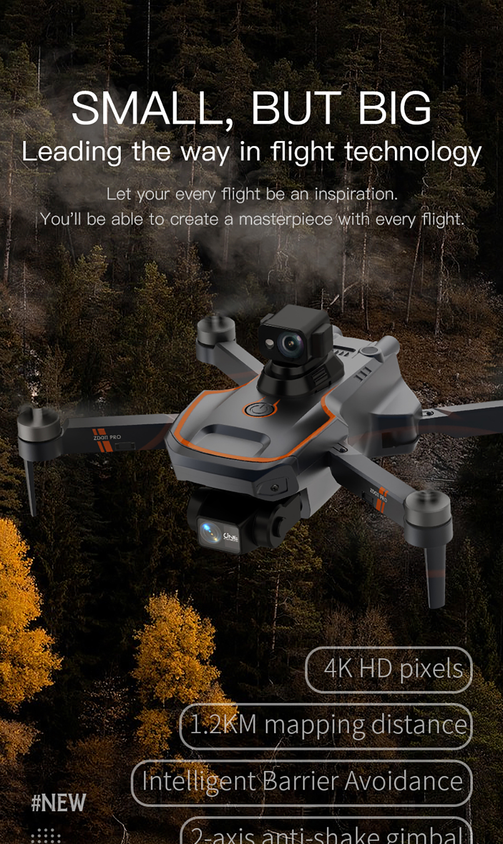 ZD011 PRO GPS 5G WiFi FPV with 4K HD Dual Camera 2-Axis Mechanically Stabilized Gimbal 360° Obstacle Avoidance Brushless Foldable RC Drone Quadcopter RTF