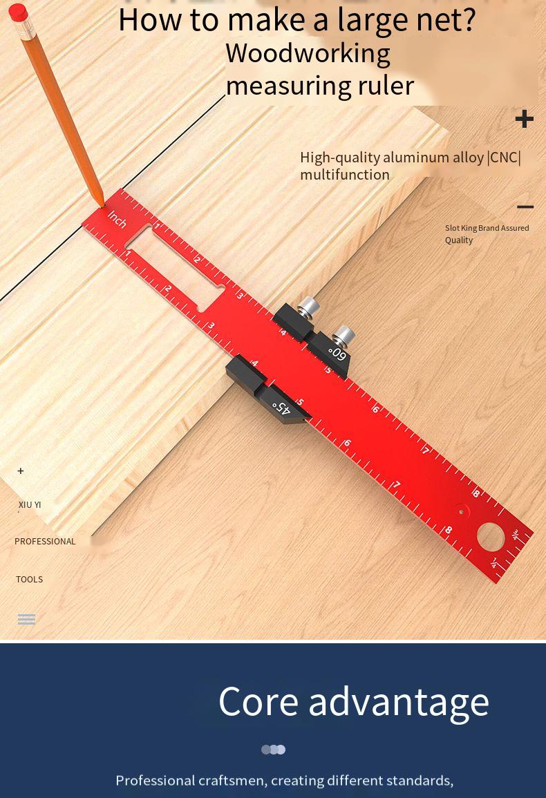 3pcs Precision Pocket Ruler Woodworking Ruler Scriber Aluminum Slide Stop Marking Ruler Metric Inch Measuring Tools