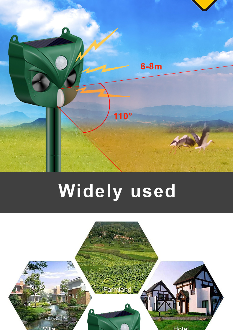 AGSIVO Solar Animal Repeller Ultrasonic Animal Repellent with PIR Motion Sensor and LED Flash Light For Cat / Mole / Dog / Squirrel / Deer / Fox