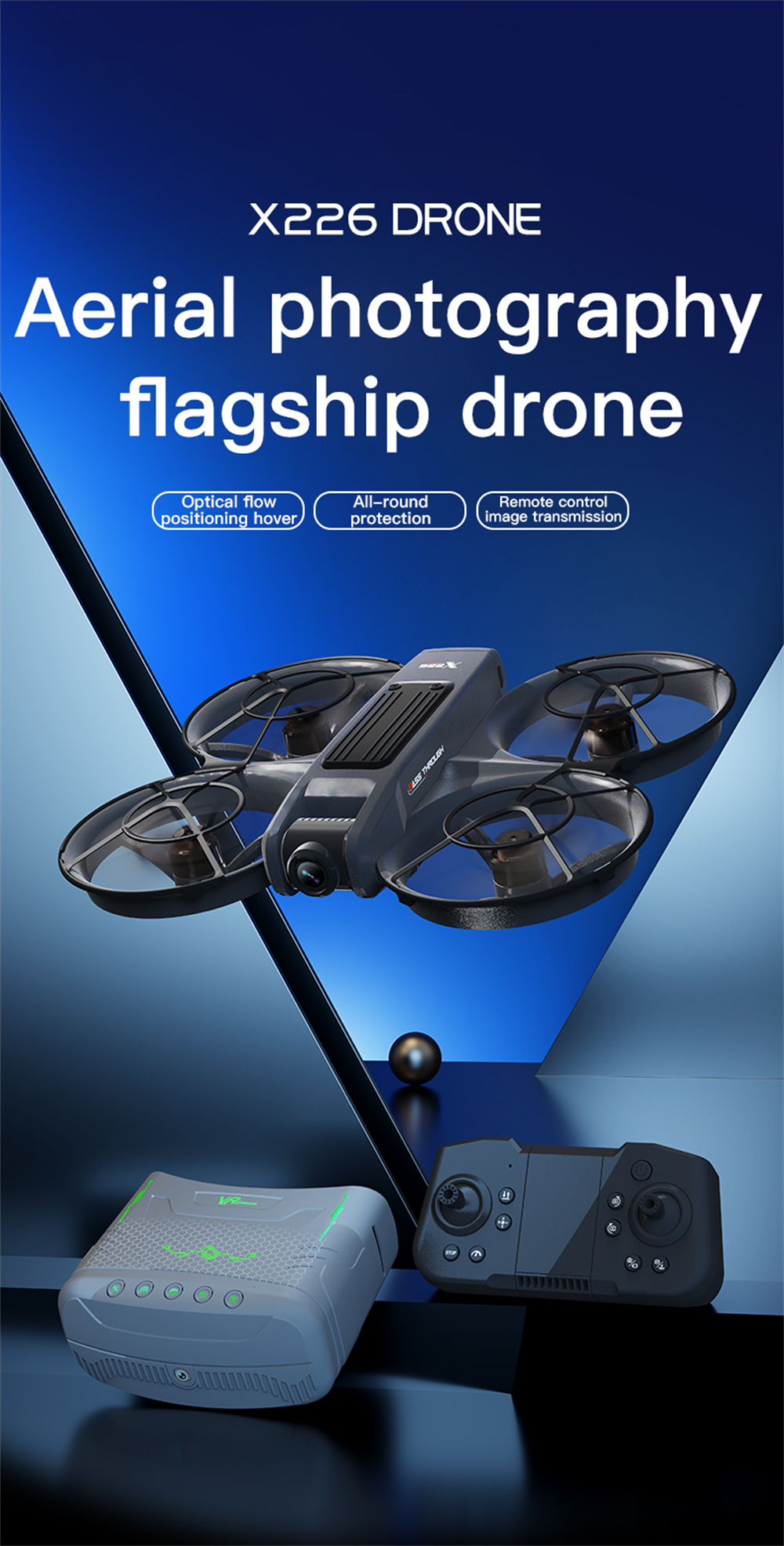 X226 WiFi FPV with Goggles Glasses / 5.9inch LCD Screen Controller HD Dual Camera Electrically Adjustable Optical Flow Hover Circle Protection LED Light Brushless 2.4G 4CH 6-Axis Remote Control Toys RC Drone Quadcopter RTF
