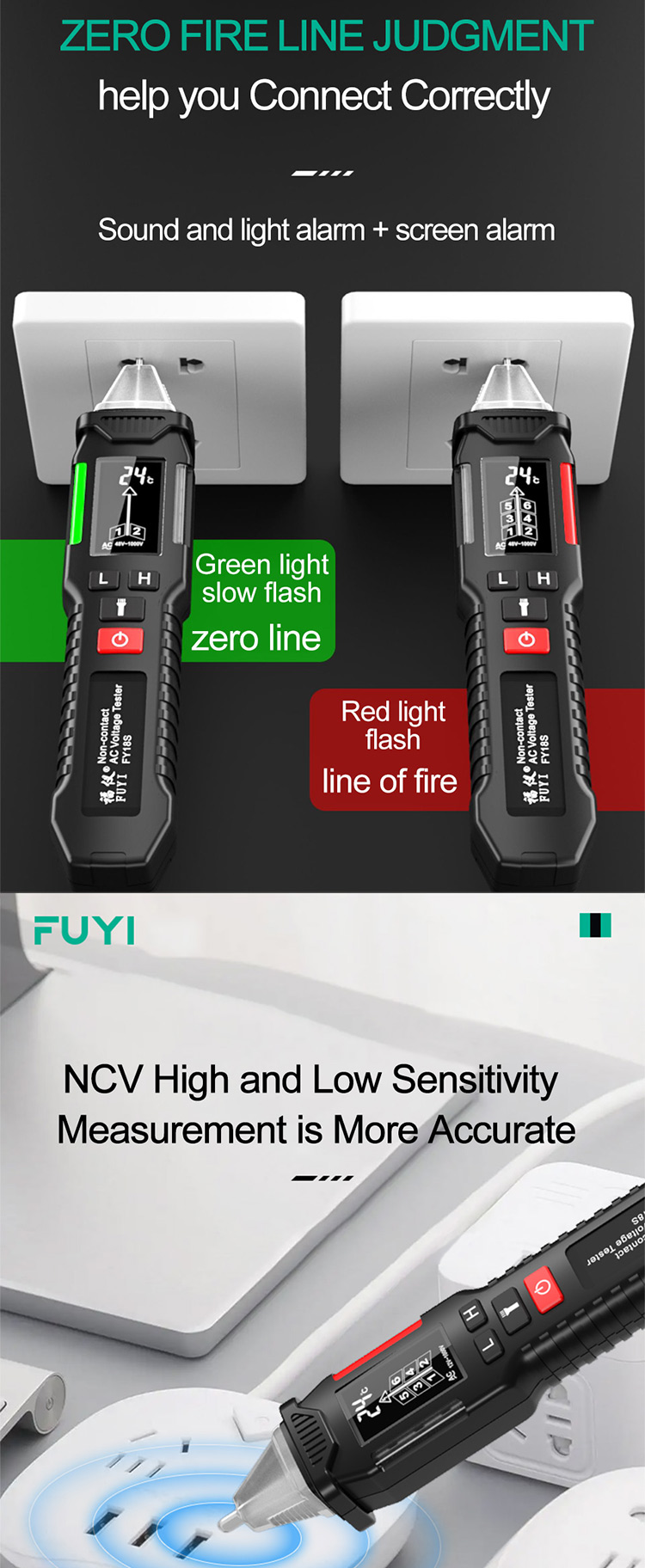FUYI FY18S Voltage Indicator Tester Voltage Detector Pen Sensor Tester Partition Wall Multifunction Break Voltmeter Tester Electrician Tool