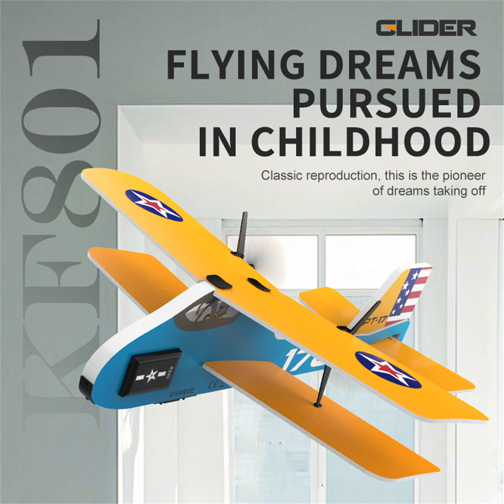 KF801 PT-17 230mm Wingspan 2.4GHz 2CH Gyroscope Stabilization Indoor & Outdoor Mini RC Airplane Glider RTF for Beginner Children Toys