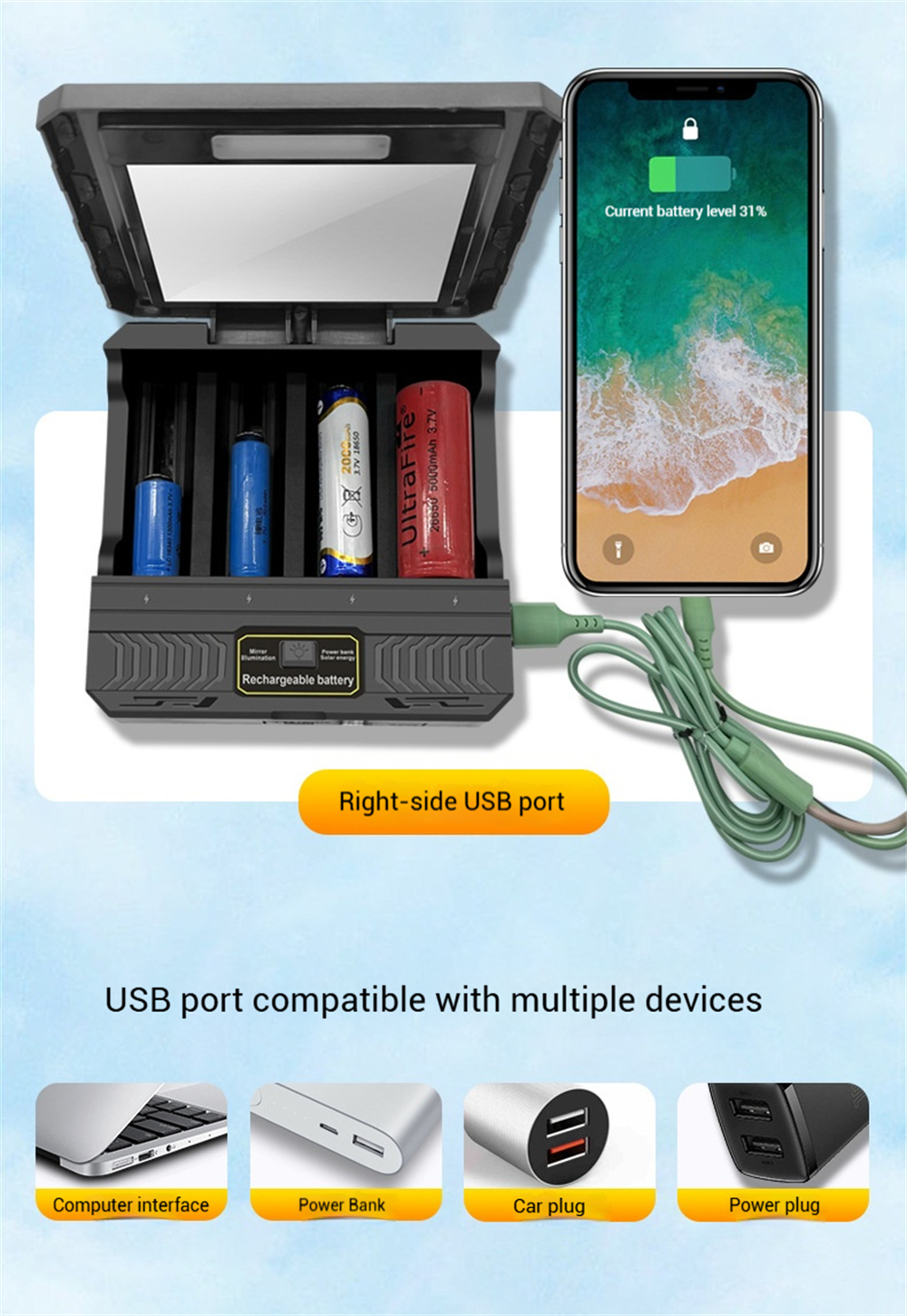 Portable Power Bank MS-TYN84 Solar Smart Charger Type-C 4 Slot