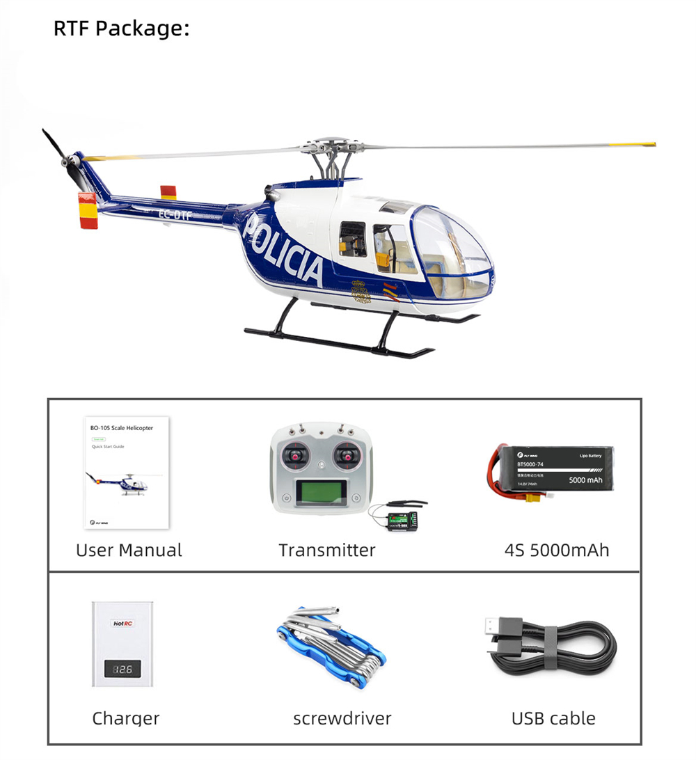 FLY WING BO-105 470 Class 2.4G 6CH GPS Stabilized Scale RC Helicopter RTF With H1 Flight Controller