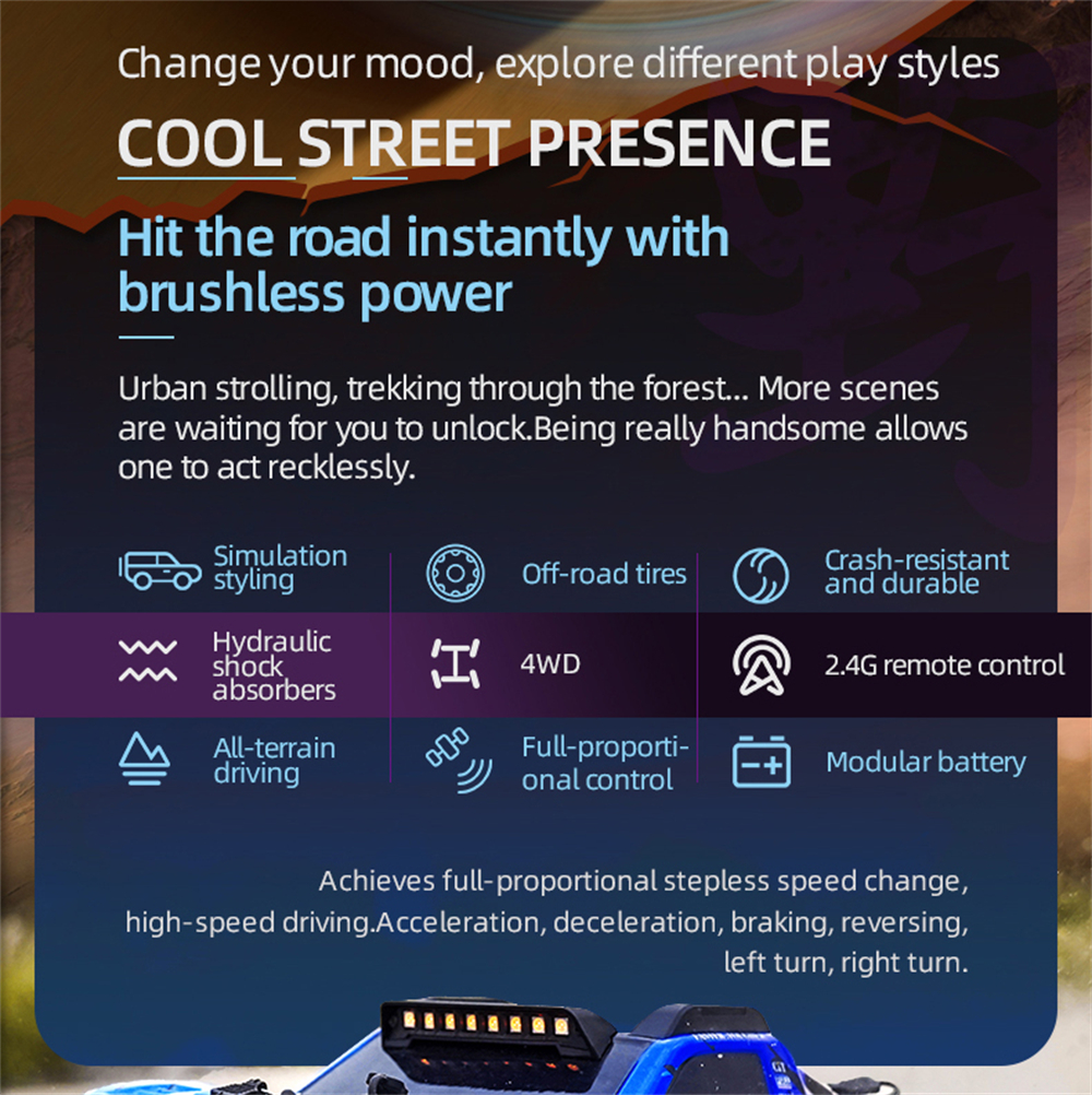 JJRC Q130 PRO 1/14 2.4G 4WD RC Car 40KM/h High Speed Full Proportional Control LED Roof Light Brushless Short Course Off-road Vehicle Models