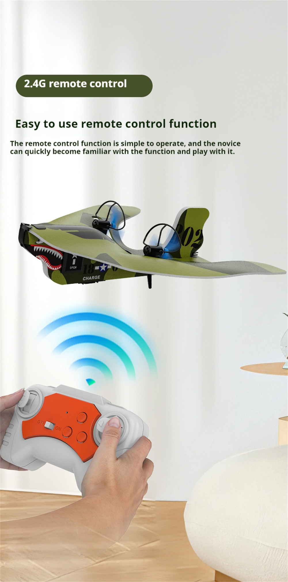 KF802 2.4GHz 4CH 220mm Wingspan Hand Throw Delta Glider Mini Indoor & Outdoor RC Airplane RTF for Beginner Children Toys