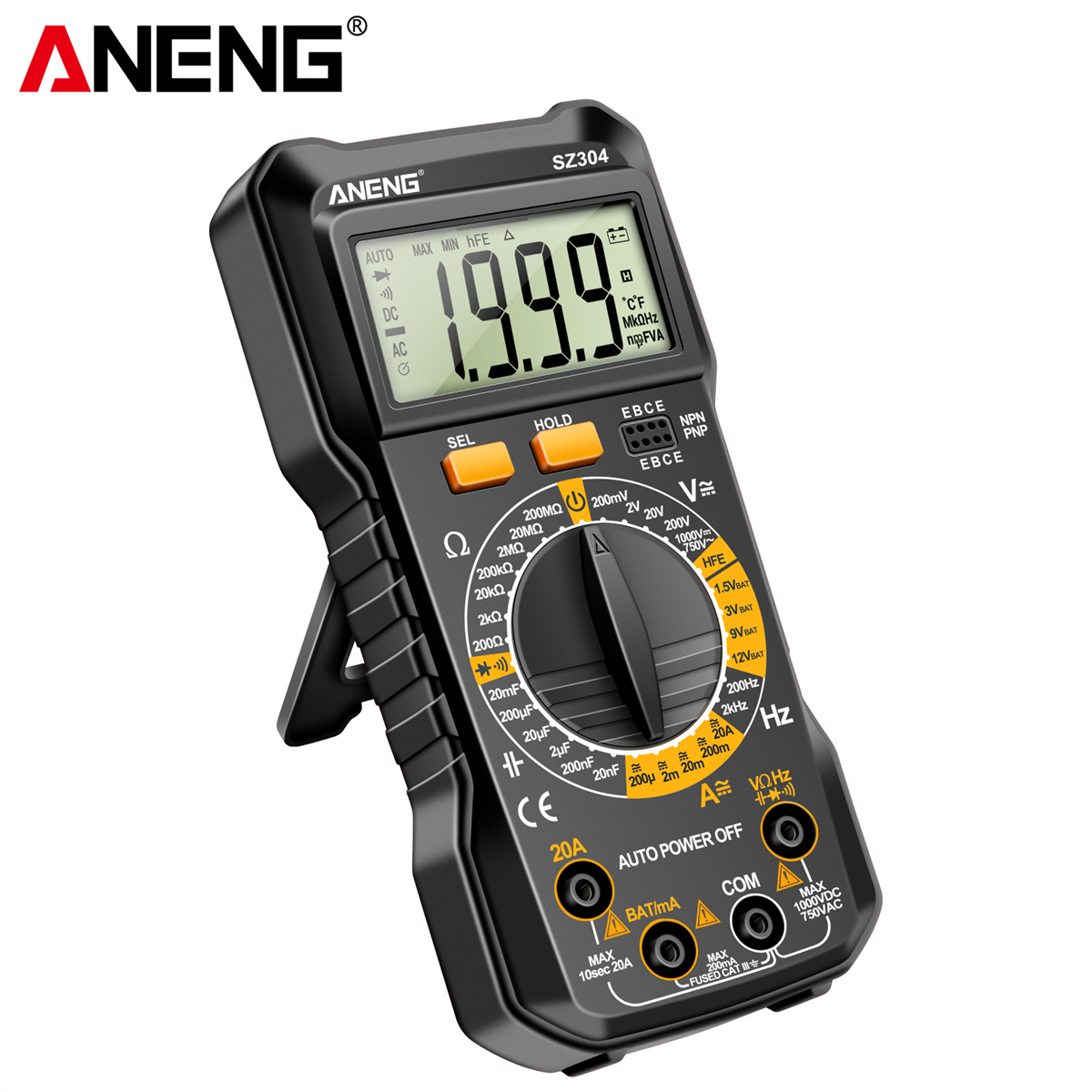 ANENG SZ304 Digital Multimeter, Durable ABS Body, Accurate Measurement of Voltage Current Resistance Capacitance Frequency with Diode Data Retention & Automatic Shutdown Essential Tool for Electrical Testing and Troubleshooting
