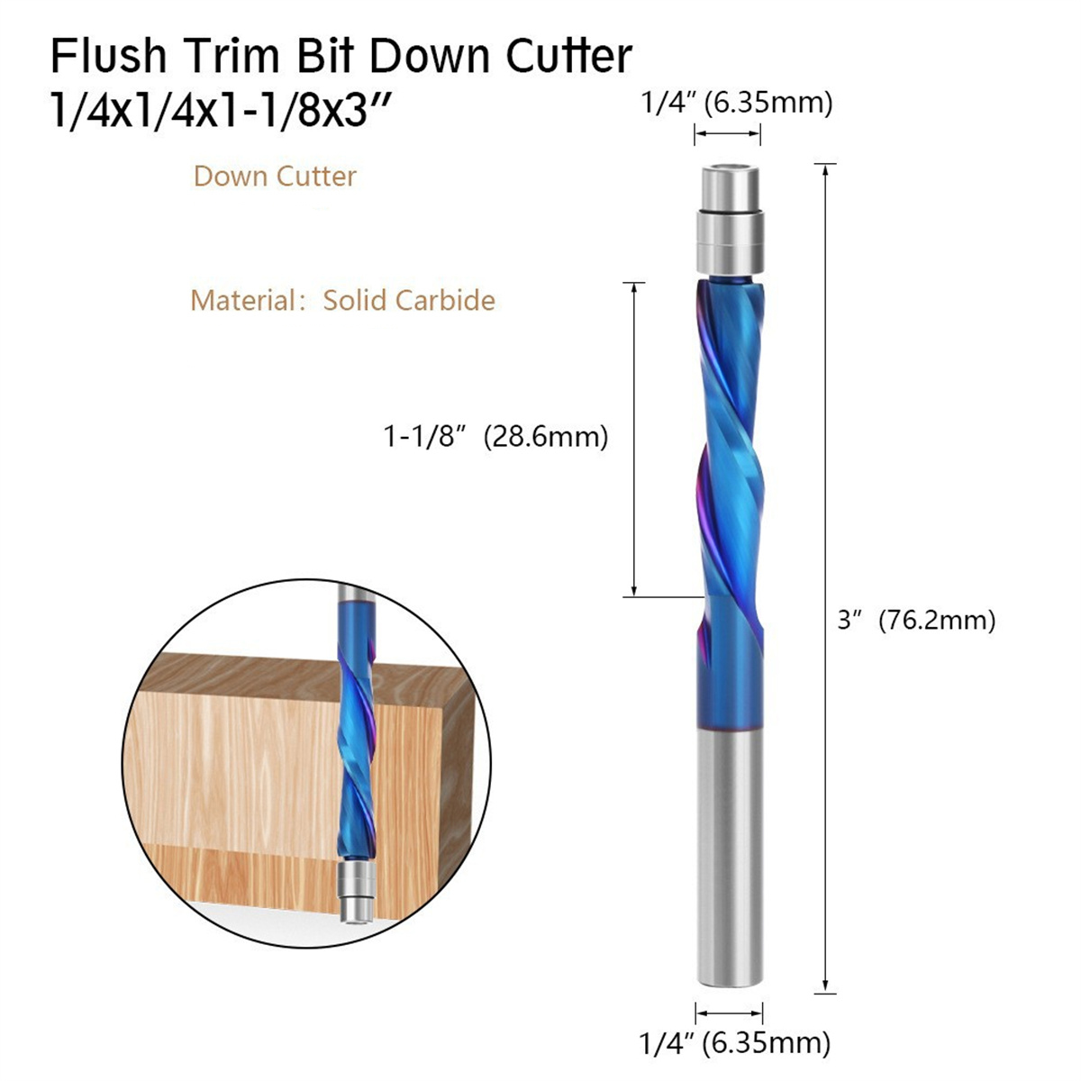 1/4 Inch Shank Premium Carbide Spiral Flush Trim Router Bit Set with Ball Bearings High Durability Versatile Woodworking Tool