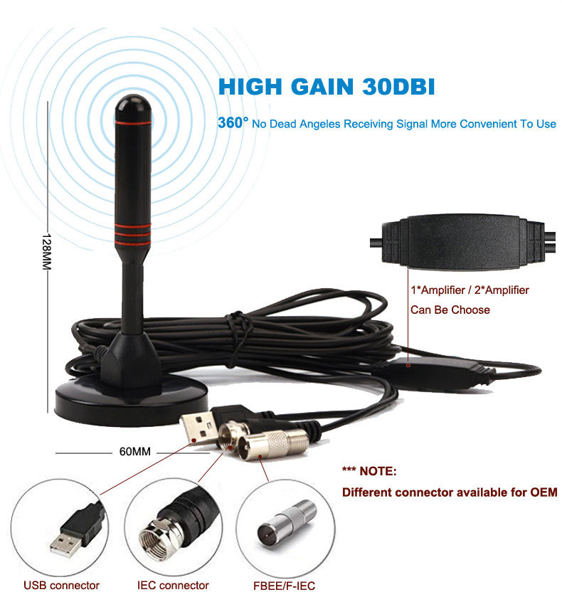 ARINST 200 Miles Indoor Digital TV Antenna with VHF/UHF Amplifier and DTMB Car Mount Suction Cup High Definition Reception for Cord Cutters and RV Travelers