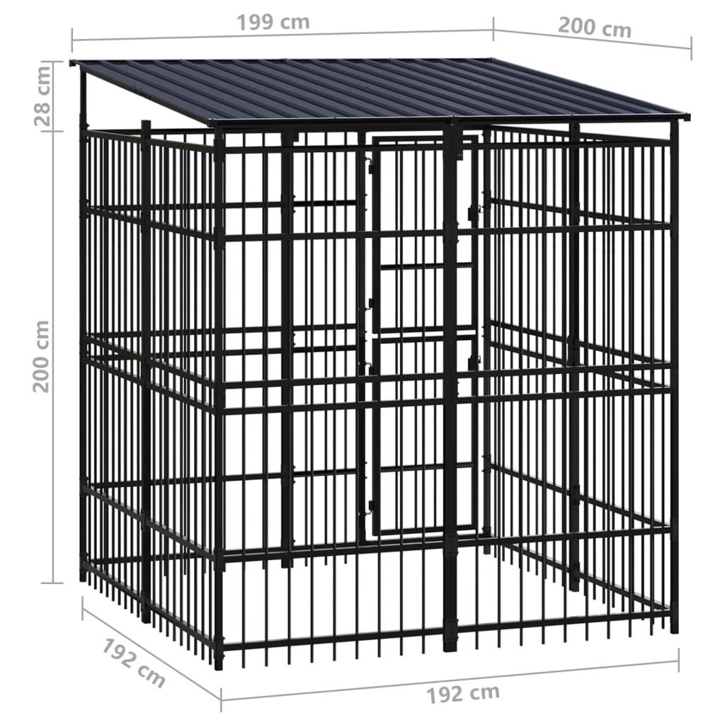 Outdoor Dog Kennel with Roof Steel 39.7 ft²