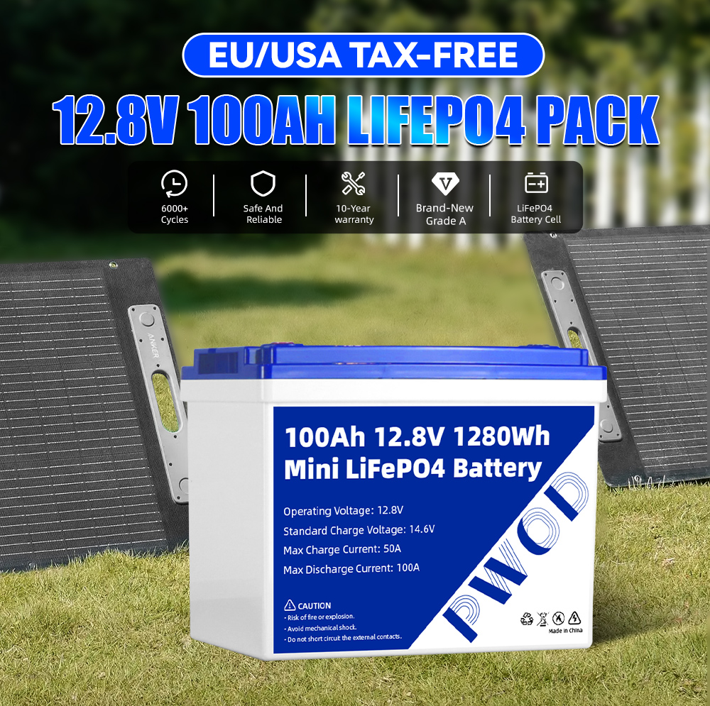 PWOD 12.8V 100Ah 1280Wh ミニ LiFePO4 バッテリーパック グレードA