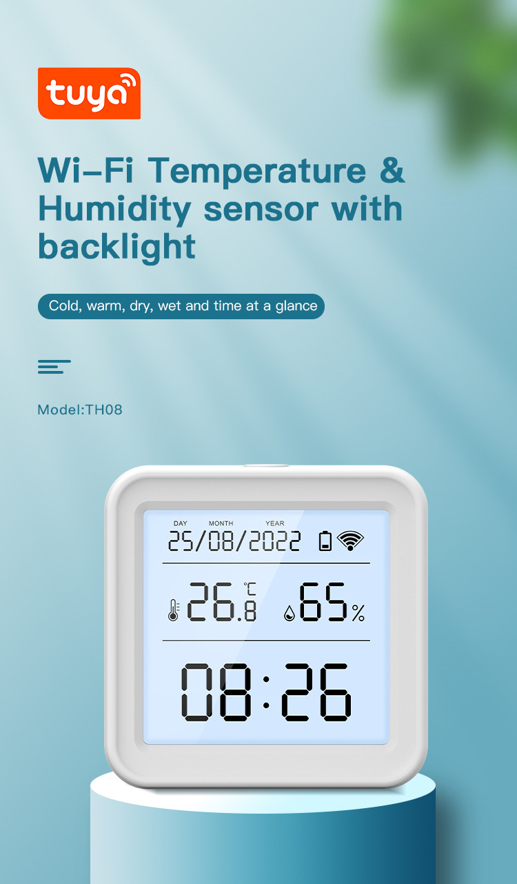 Saldi Sensore di temperatura e umidità Tuya TH08 Wi-Fi Zigbee igrometro  wireless compatibile con Alexa e Google, funzione di retroilluminazione,  promemoria batteria scarica, monitoraggio remoto della casa,  visualizzazione tempo 24H - Banggood