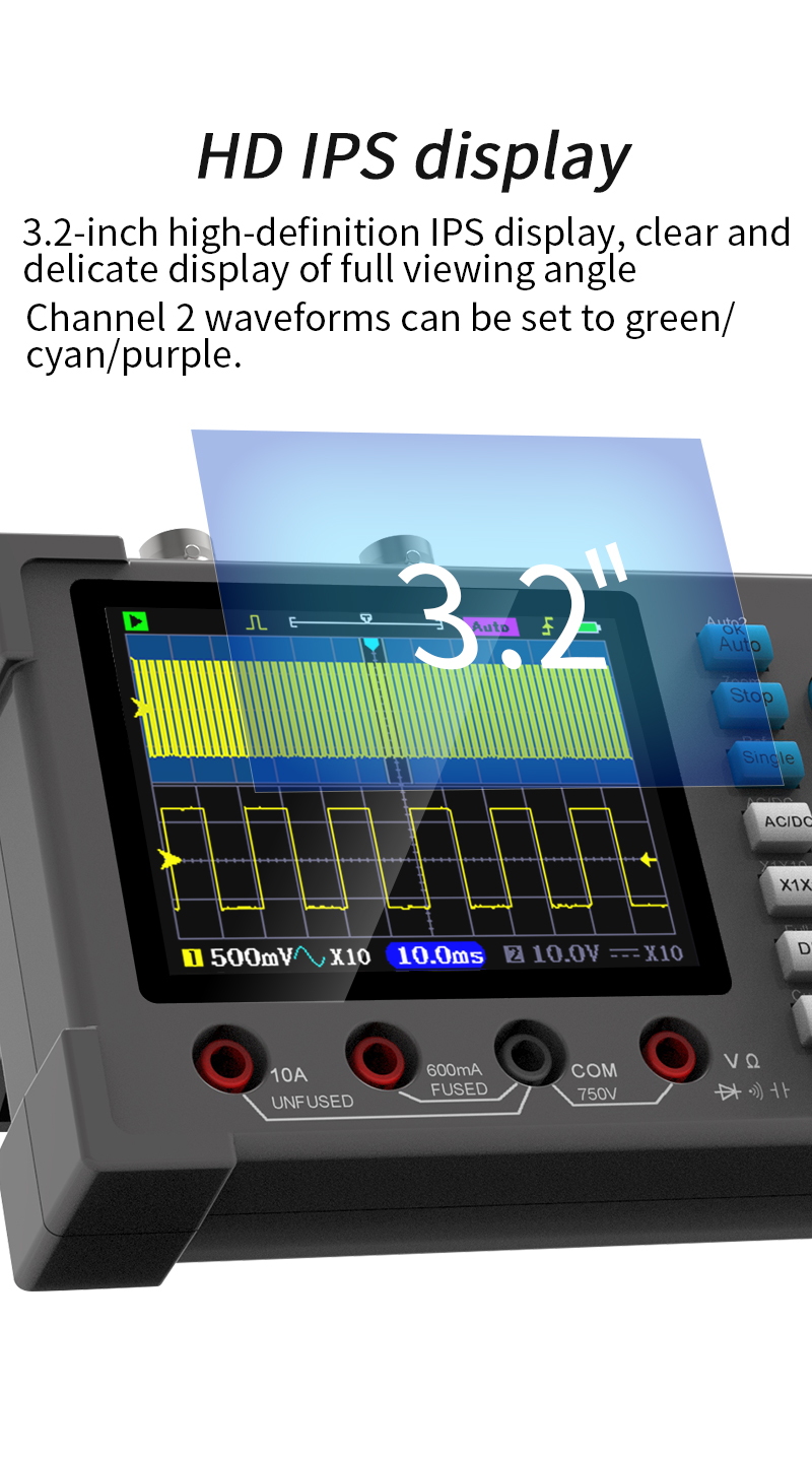 3 in1 Digital Oscilloscope Multimeter Signal Generator 120MHz IPS Display Dual Channel FFT Zoom Mode Portable Testing Tool