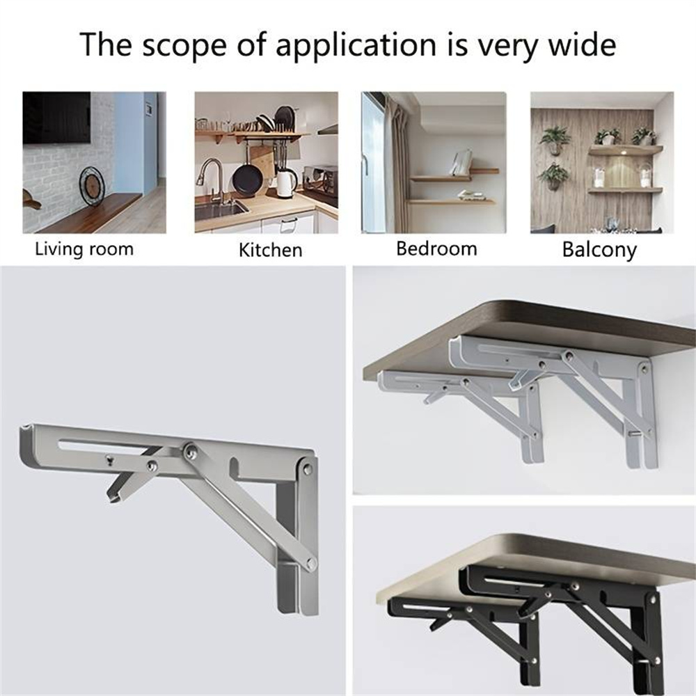 2PCS Folding Shelf Brackets 8/10/12inch Heavy Duty Floating Triangle Shelf Brackets Collapsible Shelves Wall Mounted Table Hinges For Bench Table With Screws