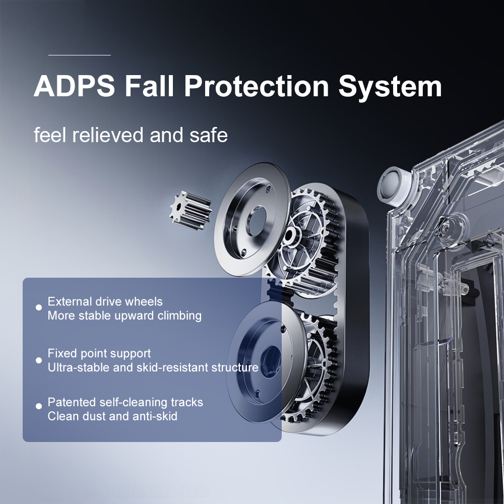 A beépített UPS akkumulátor, amely áramszünet esetén is az ablakon tartja a robotot.