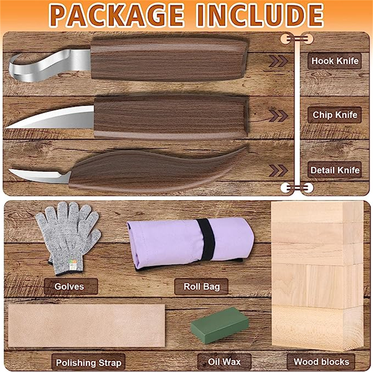 7 in 1 Wood Carving Tools Kit with Carving Hook Knife Wood Whittling Knife Chip Carving Knife Gloves Carving Knife Sharpener for Beginners Woodworking kit