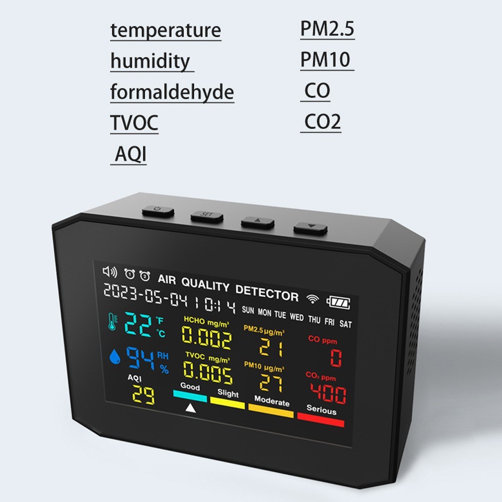 9in1 Portable Air Quality Meter PM2.5 PM10 CO CO2 TVOC HCHO AQI Temperature and Humidity Tester