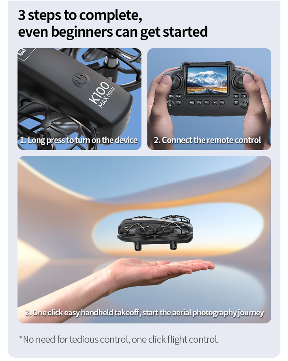XKJ K100 MAX MINI WiFi FPV with LCD Screen Controller HD Dual Camera Optical Flow Hover Dazzling Lights Circle Protection Kids Gifts 2.4G 4CH 6-Axis Remote Control RC Toys Drone Quadcopter RTF