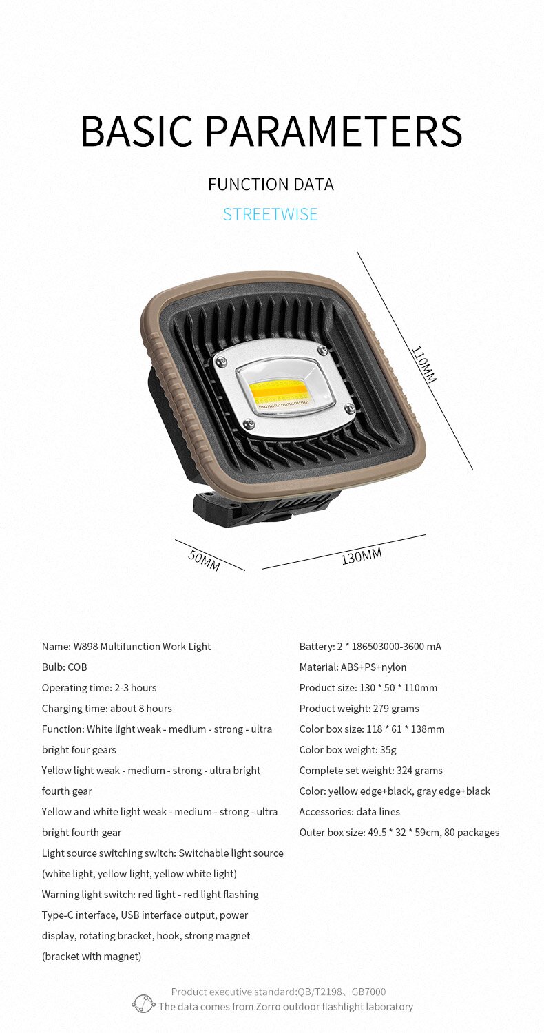 W99 Multi-functional Work Light Outdoor LED Floodlight High-Power Spotlight Portable Construction Mining Lamp