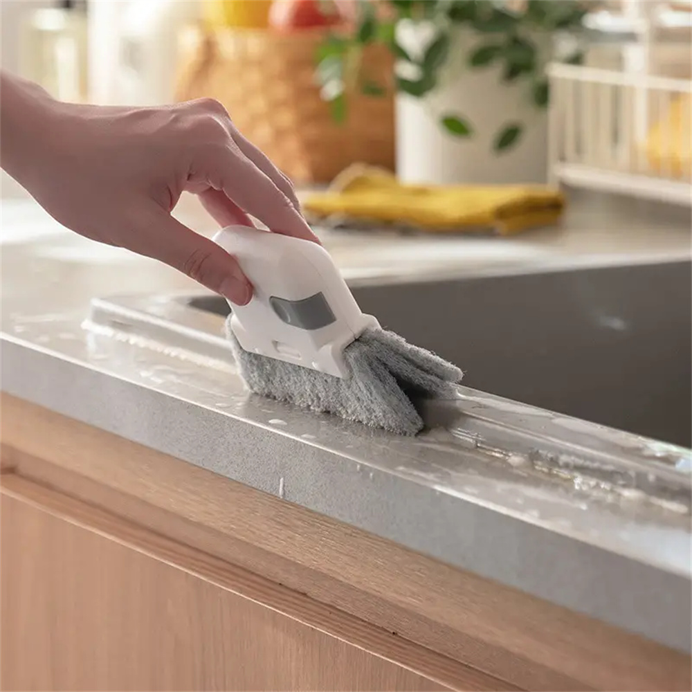 2-in-1 Cleaning Brush, Universal Gap Cleaner with Durable PP Handle & Scouring Pad Available in Grey Yellow Red Perfect Tool for Home Cleaning