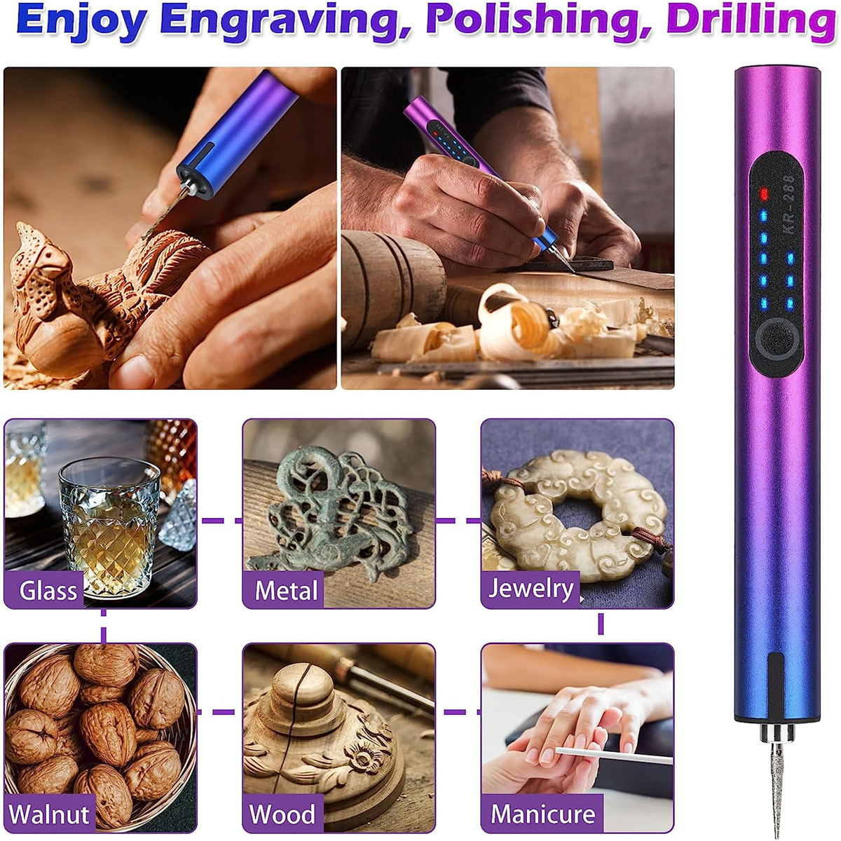 Electric Engraving Pen Kit 5000-20000 RPM Cordless Rechargeable Grinding Pen with 36 Bits Portable Mini Engraver Tools DIY Rotary Etching Pen for Carving Glass Metal Jewelry Wood Manicure