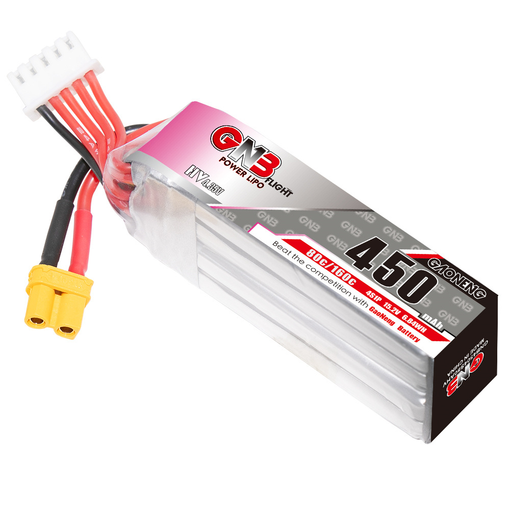 Gaoneng GNB 15.2V 450mAh 80C 4S HV LiPo Battery XT30 Plug for RC Drone